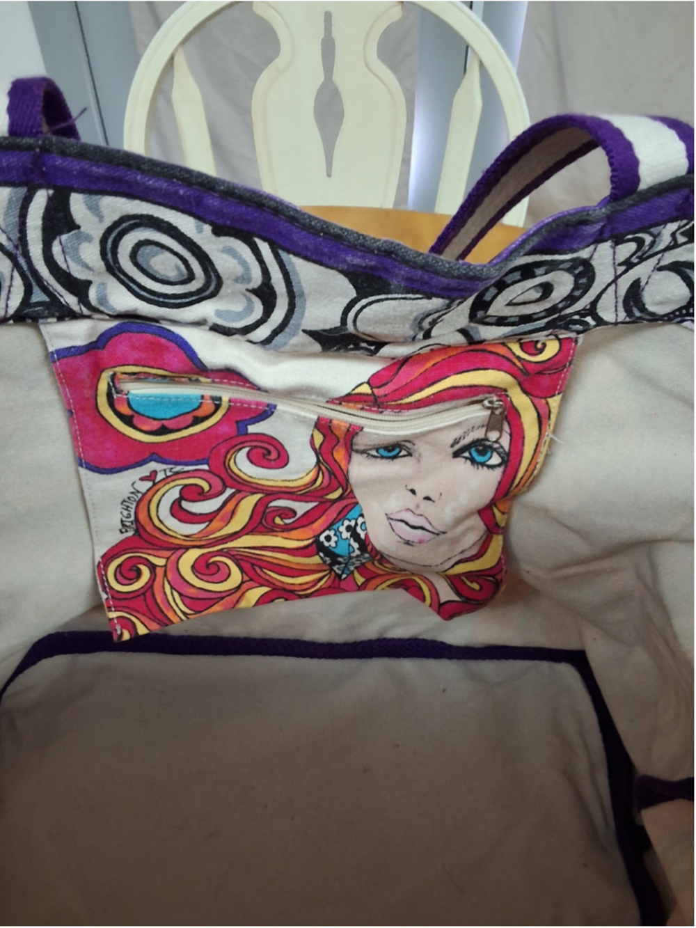 Brighton LOVE Canvas Large Tote Bag White Purple - Picture 5 of 7